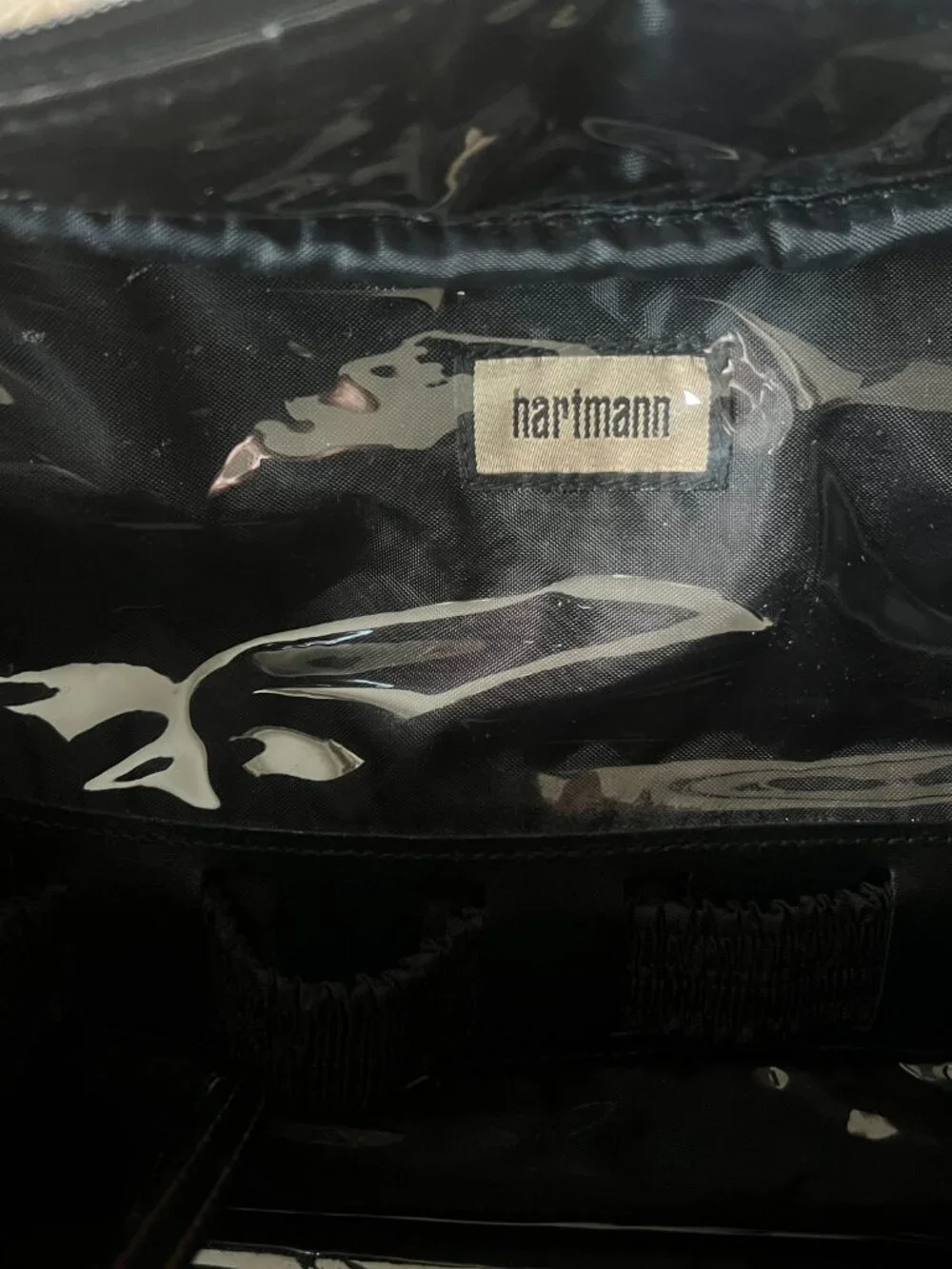 Hartmann Black Nylon Leather Travel Gym Tote Bag Plastic Lined